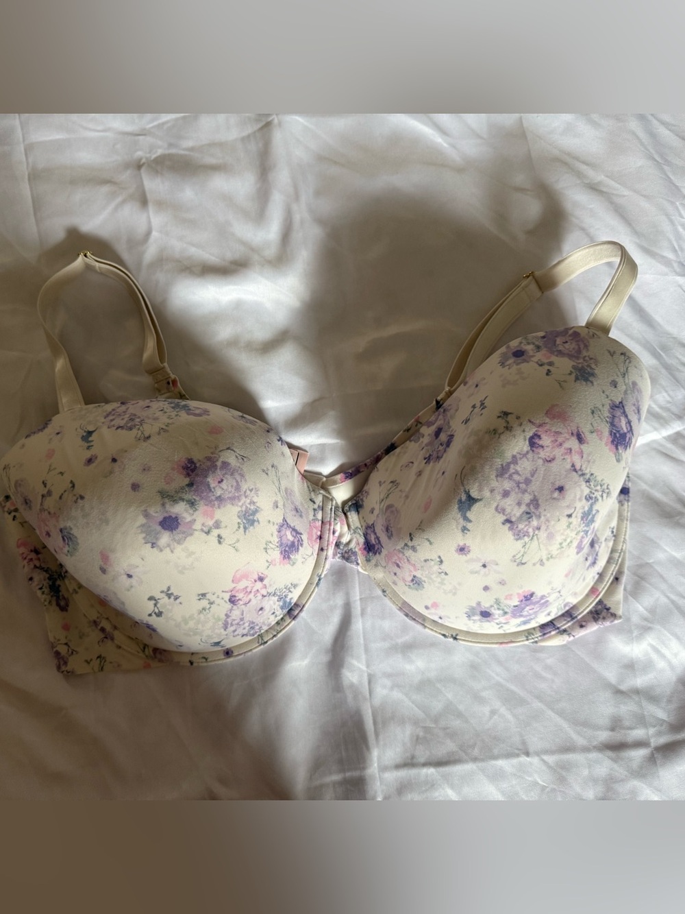 PINK Victoria's Secret Cream Floral Padded Bra with Purple & Pink Flowers